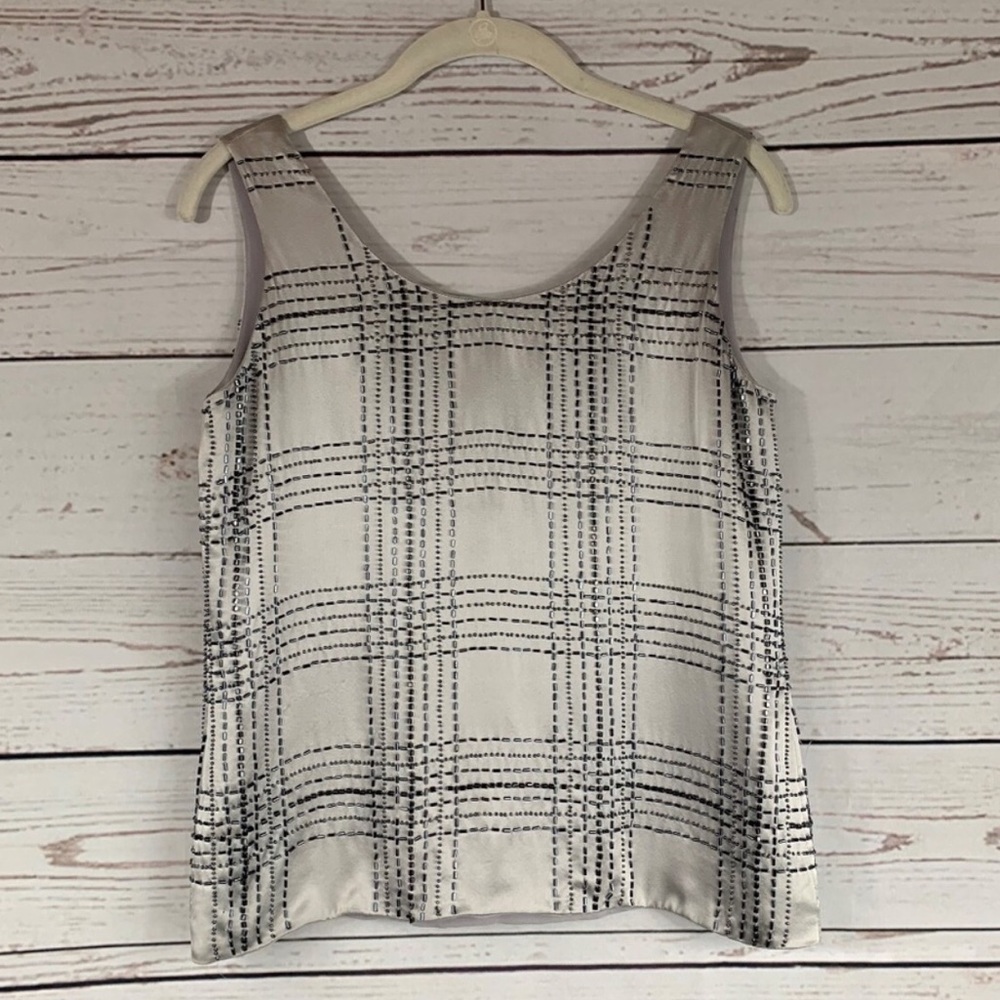 100% Silk Beaded Petite Dana Buchman Contemporary Formal Top Silver Metallic 2p